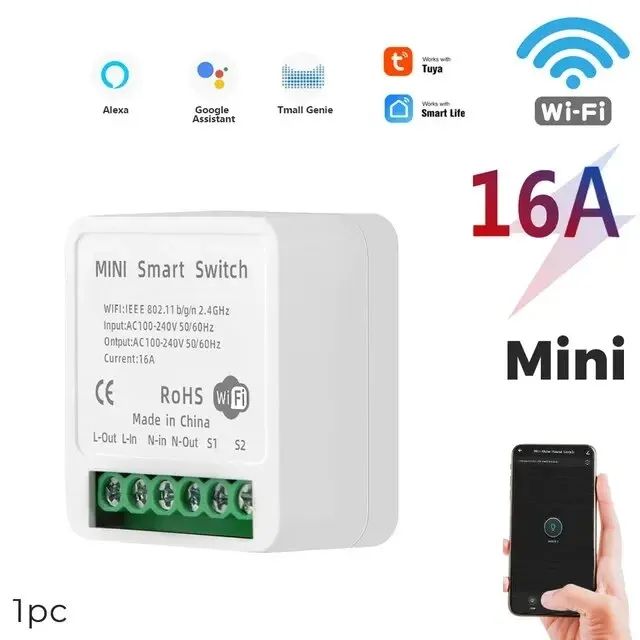 Tuya Mini 16A WiFi Switch Smart Home Automation Module 2 Way Control Compatible with Alexa Google Home Smart Life App