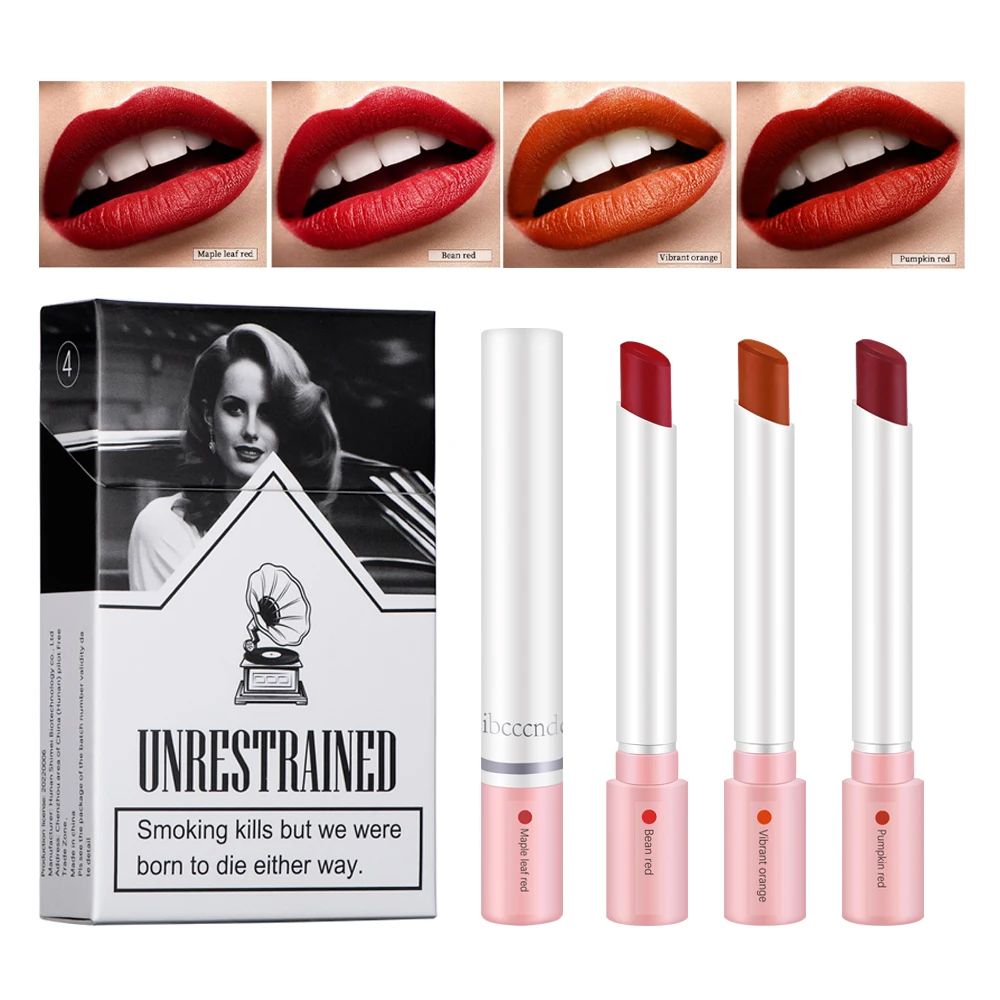 4 Color Matte Lipstick Set Waterproof Long Lasting Lip Tint Kit Non Stick Velvet Lip Color Collection