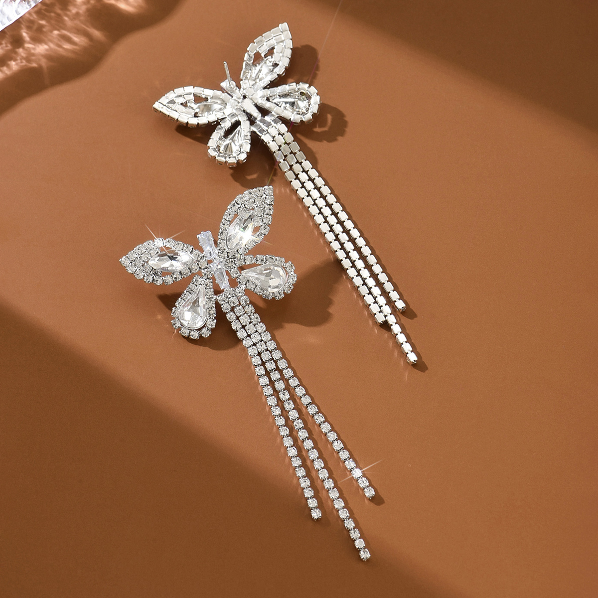 Luxury Full Diamond Butterfly Earrings, Elegant Long Tassel, High-End Ladylike Accessories