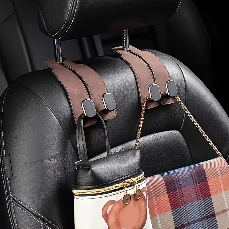 Premium Car Seat Back Hook – Leather & ABS Headrest Purse Hook
