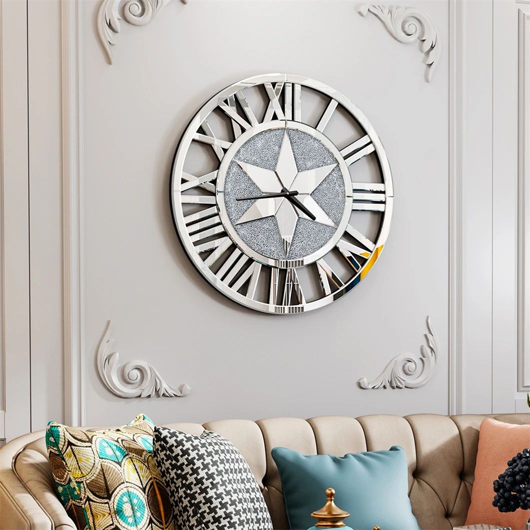 60cm Mirrored Roman Numeral Skeleton Wall Clock – Elegant Large Wall Clock Decor
