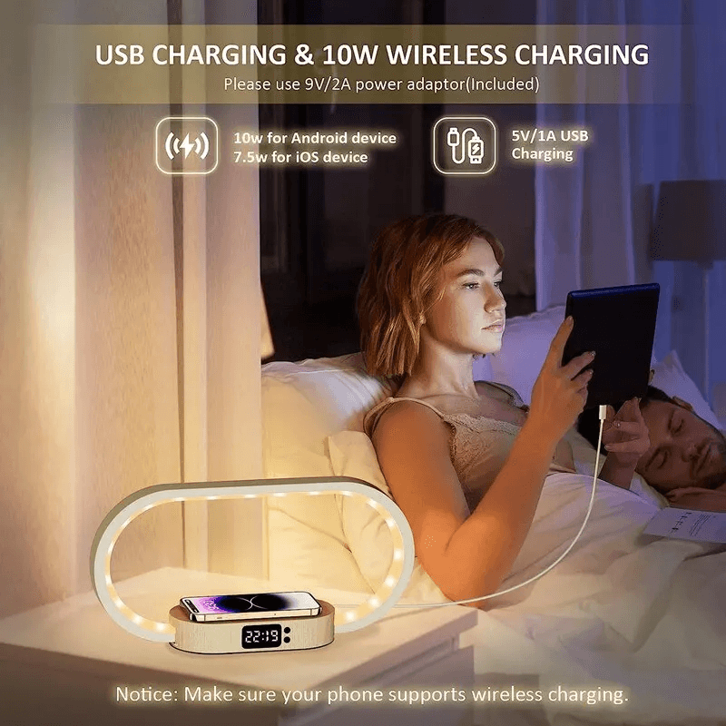 GlowCharge 6-in-1 Wireless Charging Station with LED Desk Lamp & Alarm Clock