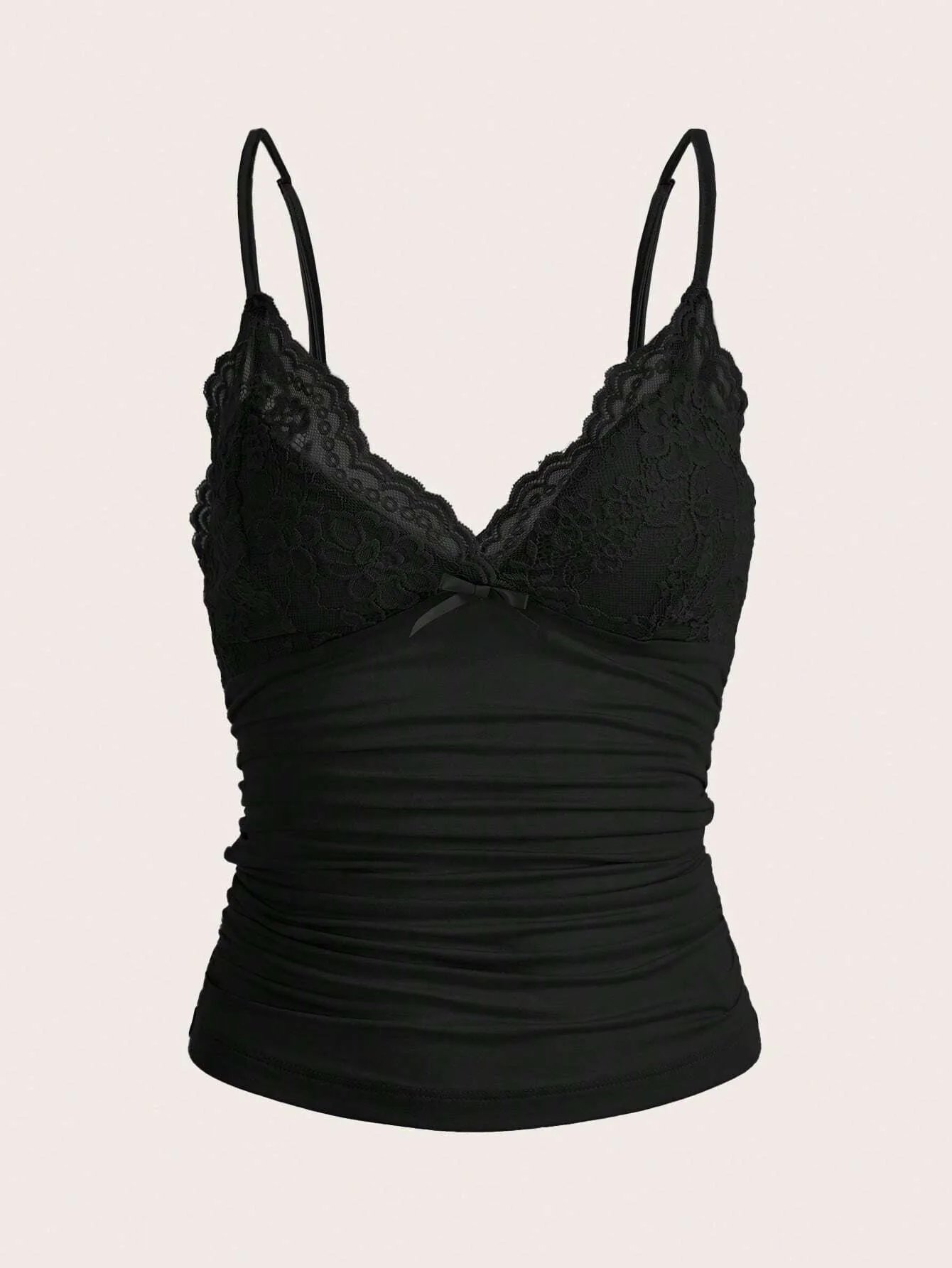 Sexy Contrast Lace Bow Front Cami Top, Women Summer Grunge, Punk Y2K Clothes, Ruched Skinny Backless Tee Shirt