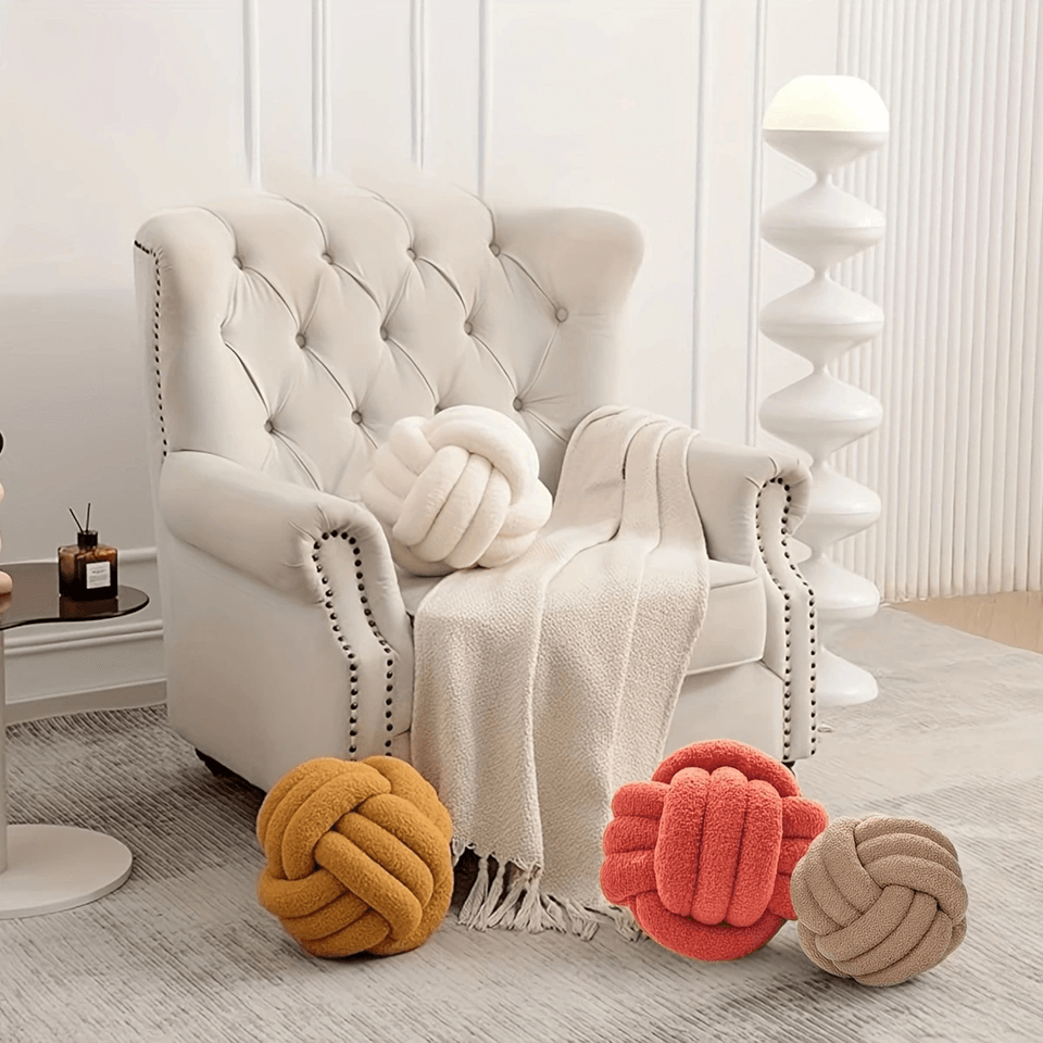 Round Knot Throw Pillow Soft Knotted Ball Cushion for Sofa and Bed