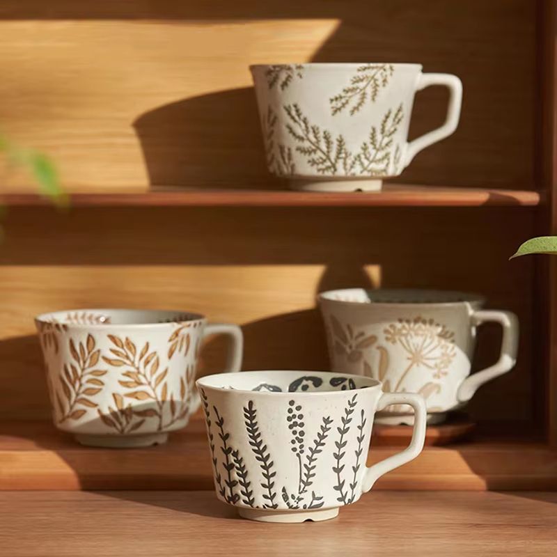 Ceramic Coffee Mug Leaf Pattern Porcelain Tea Cup for Home and Office Use