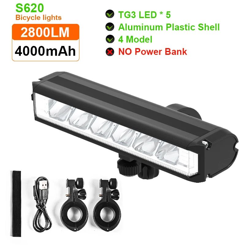 5200LM Rechargeable Bike Light 8000mAh Power Bank Headlight