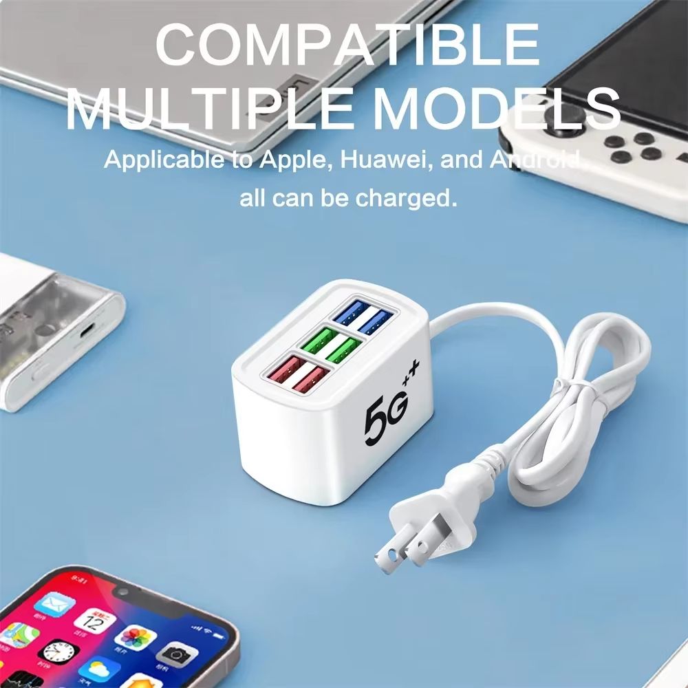 6-in-1 Fast USB Charger Power Strip – Desktop Charging Station with 1m Cord for Home & Office