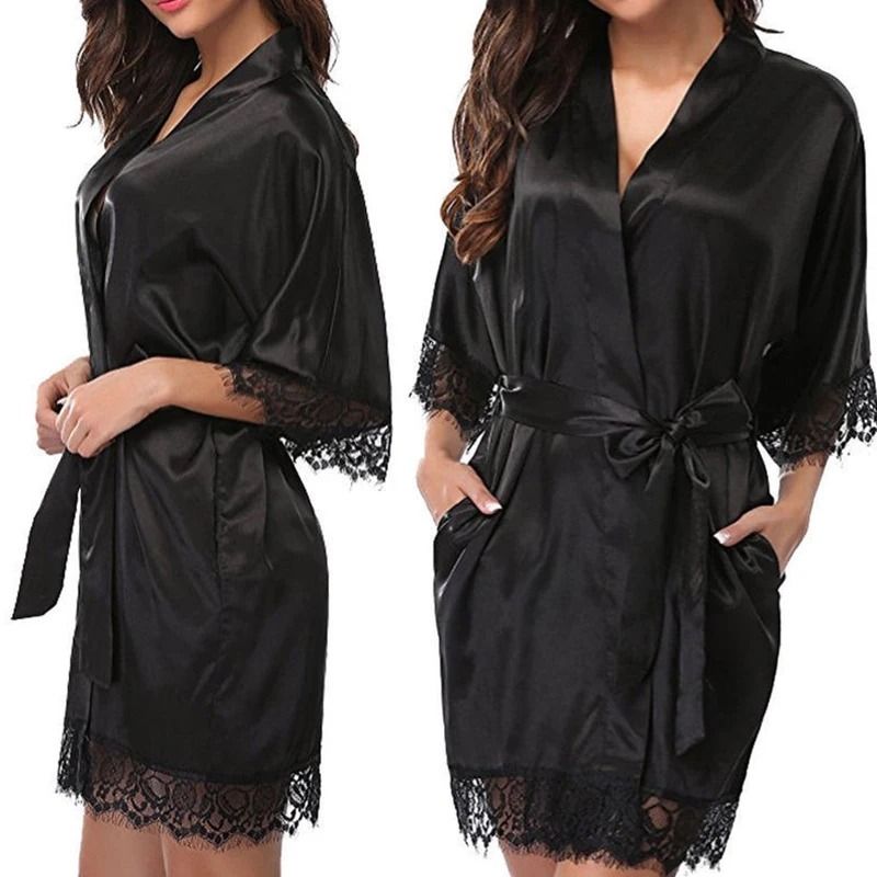 Women's Glossy Ice Silk Nightgown Robe