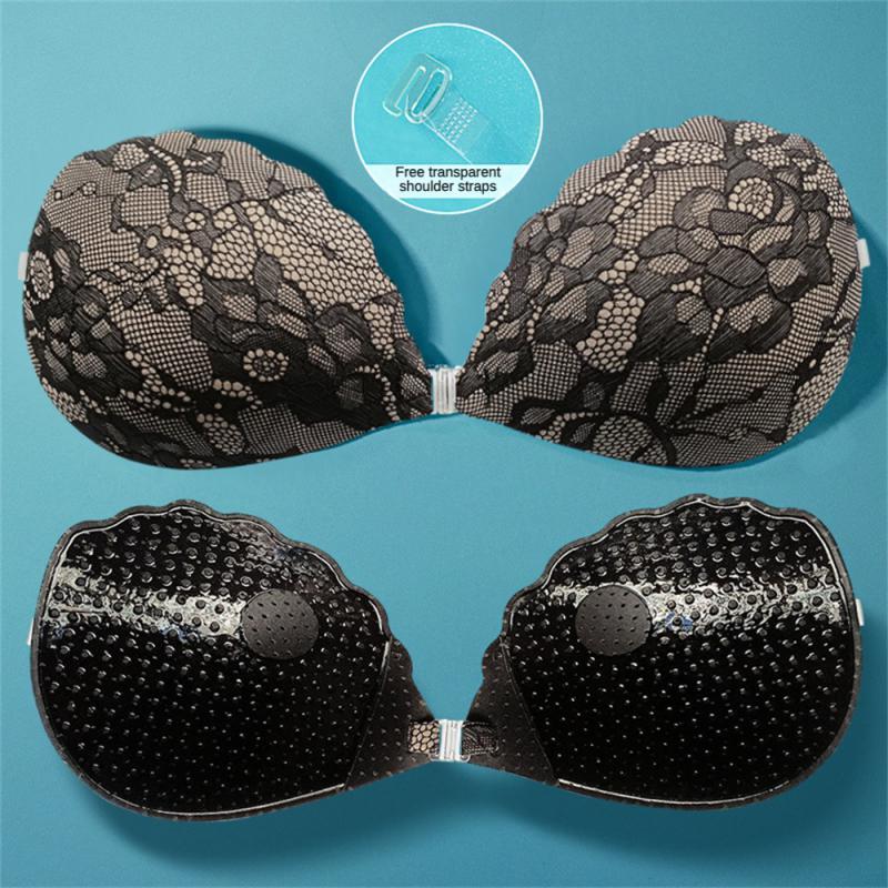 Womens Bra Invisible Push Up Bra, Reusable Silicone Backless Strapless Bra, Seamless Front Closure, Sticky Self-Adhesive