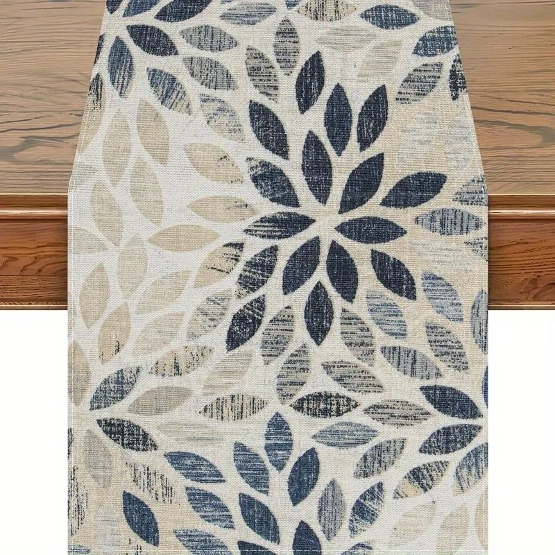VIKAMA Linen Table Runner Floral Farmhouse Table Decor for Dining Table