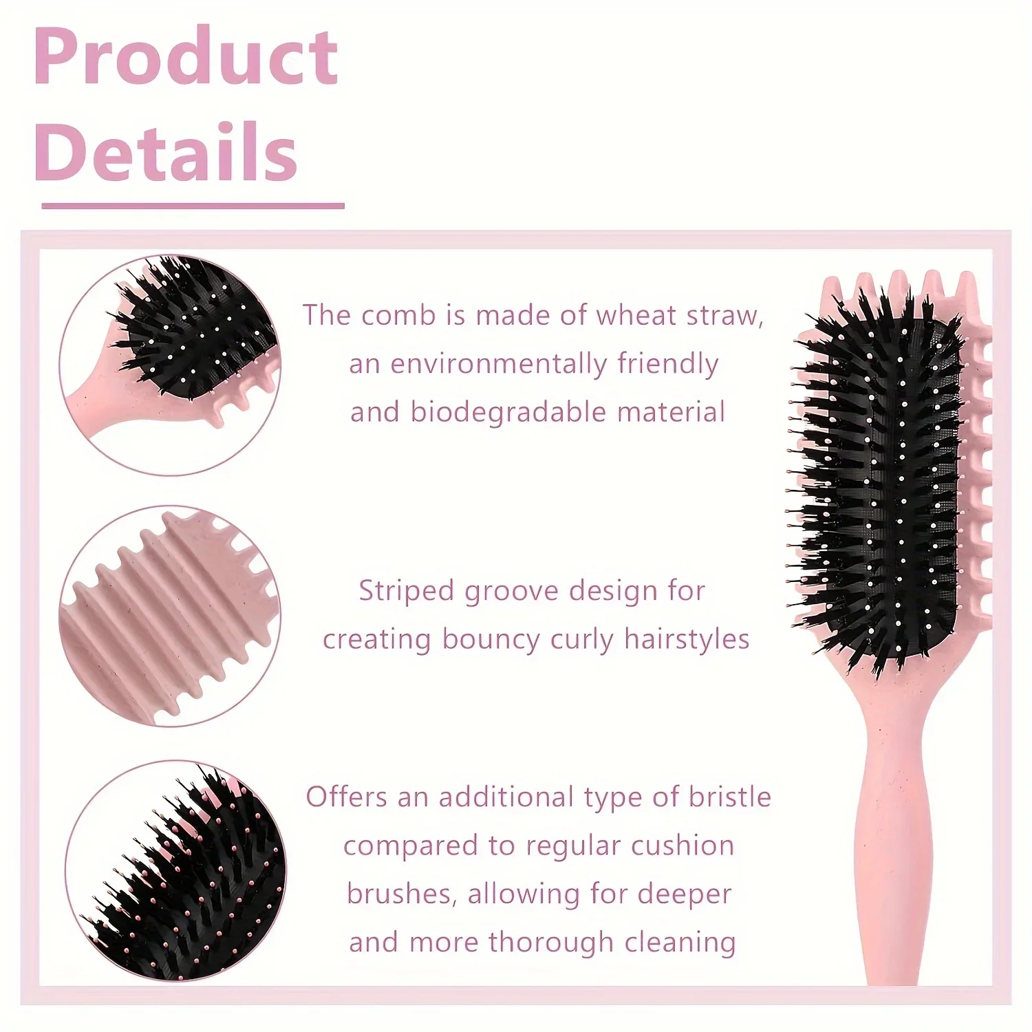 Curly Hair Detangling Brush, Scalp Massage Comb with Cleaning Claw and Natural Bristles Styling Tool