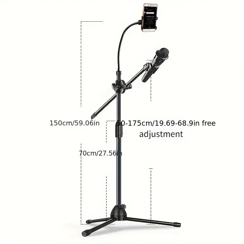 Tripod Boom Microphone Stand with Adjustable Arms and Mic Clip