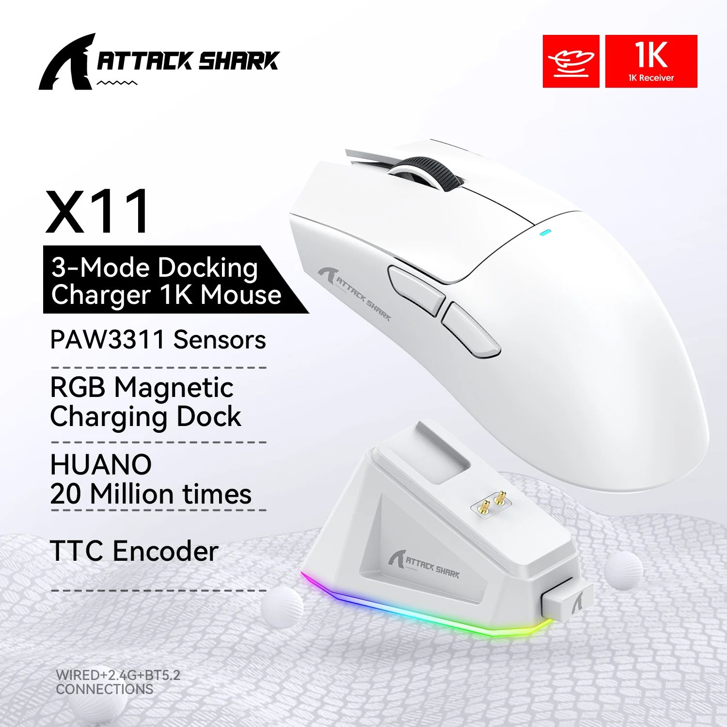Attack Shark RGB Wireless Gaming Mouse – Tri-Mode Bluetooth Lightweight FPS Mouse