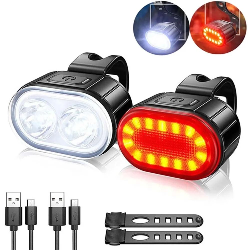 Cycling Bicycle Front Rear Light Set USB Rechargeable Waterproof LED Headlight Taillight