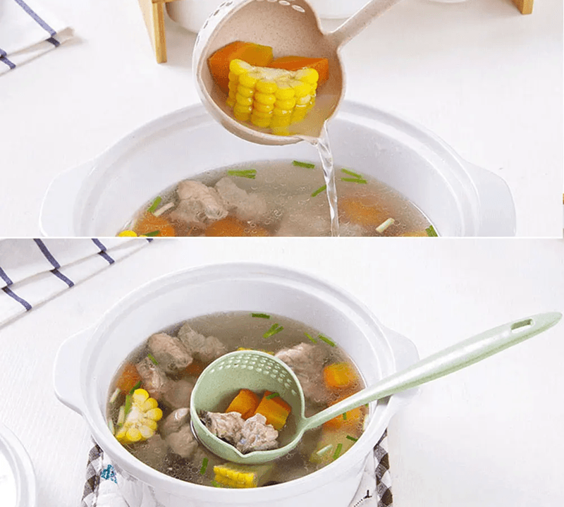 DualServe 2 in 1 Kitchen Colander Spoon – Long Handle Hot Pot Strainer and Serving Ladle