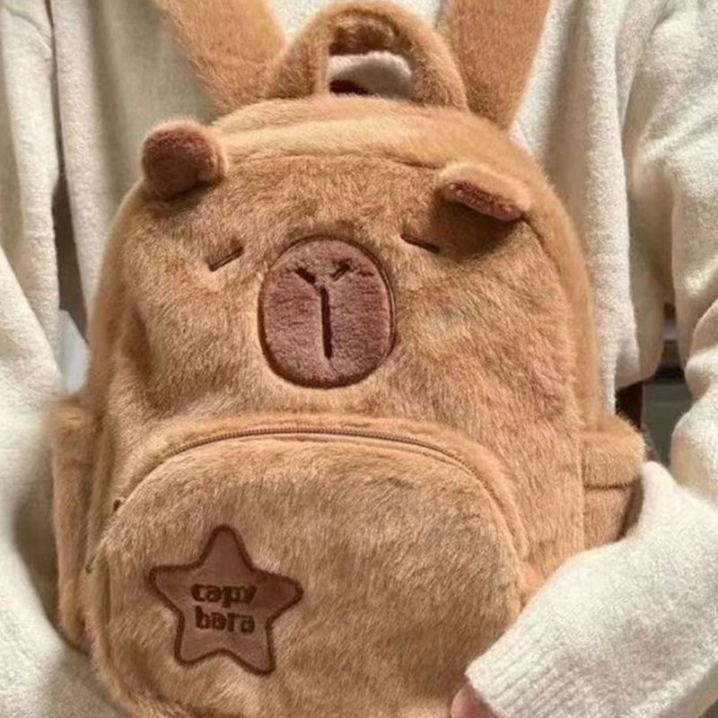 Plush Backpack for Women Versatile Cartoon Capibala Crossbody Bag with Large Capacity Tote for Stylish Convenience