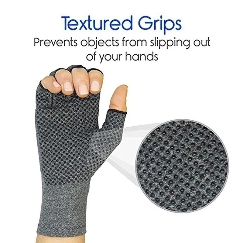 Compression Gloves Grey Half Finger Design, Relieve Arthritis Pain Instantly with Anti-Slip Pressure Gloves