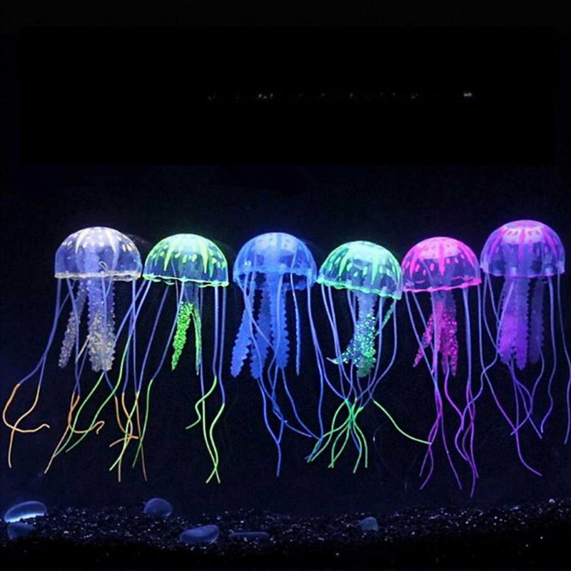 Soft Silicone Fluorescent Jellyfish Fish Tank Ornament, Artificial Aquarium Decoration for Living Room Landscaping