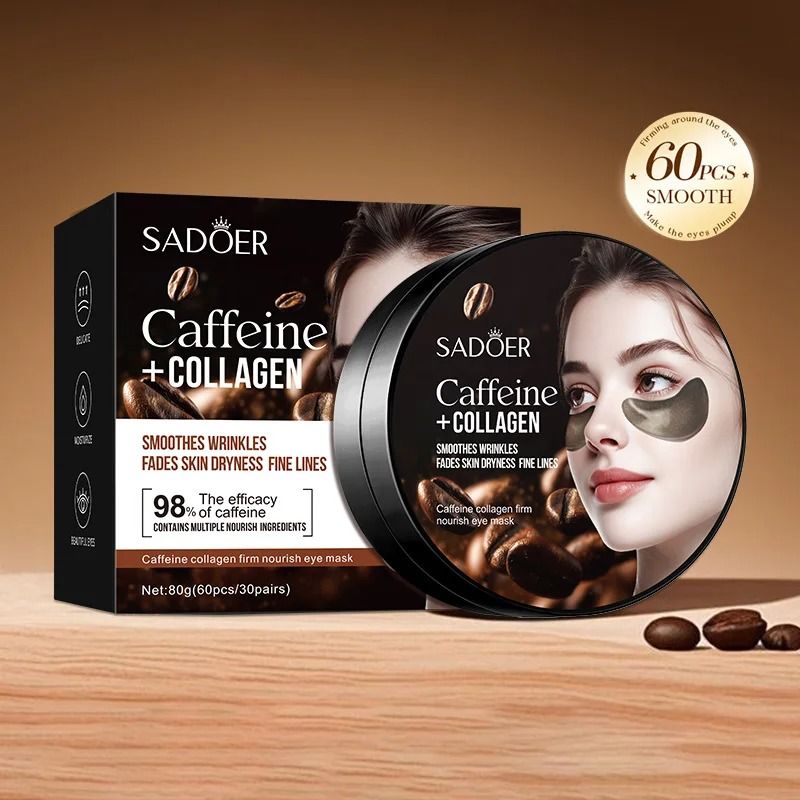 SADOER Caffeine Collagen Eye Mask 60pcs for Dark Circles and Wrinkle Care