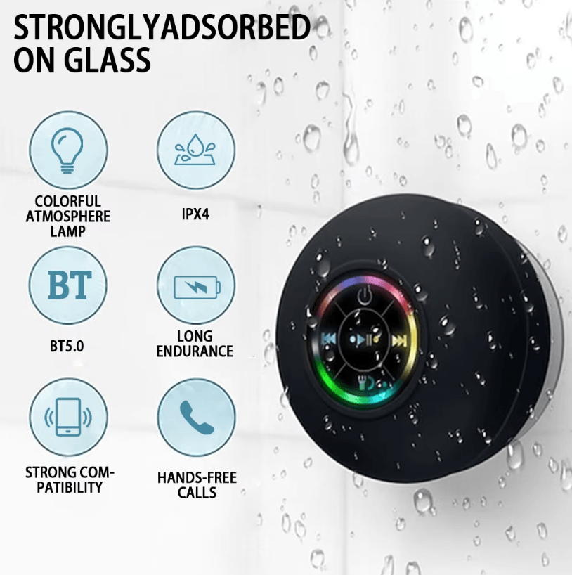 Portable Bluetooth Speaker – LED IPX4 Waterproof Outdoor Loudspeaker with Suction Cup Mini Stereo Sound Box