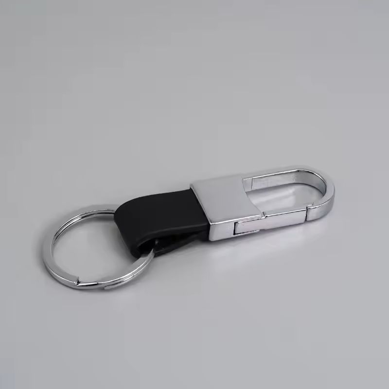 Custom Logo Leather & Metal Carabiner Keychain with Double Rings