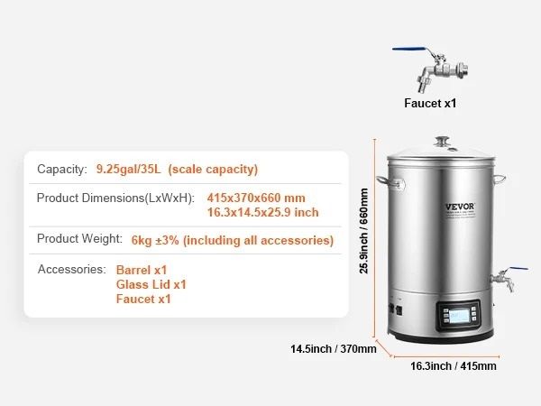 Electric 8 Gallon Brewing System All-in-One Home Beer Pot