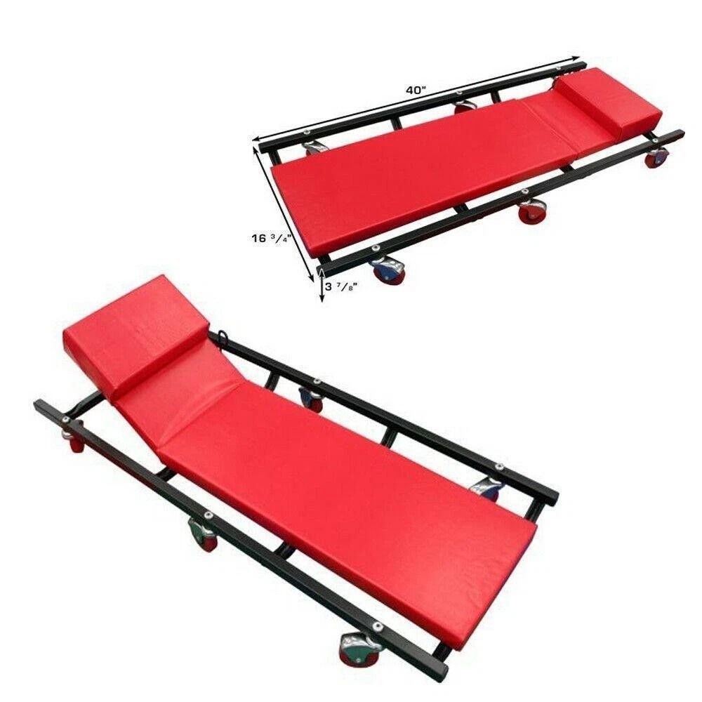 Adjustable Rolling Mechanic Creeper Seat with Cushion for Garage, Shop & Repair Work