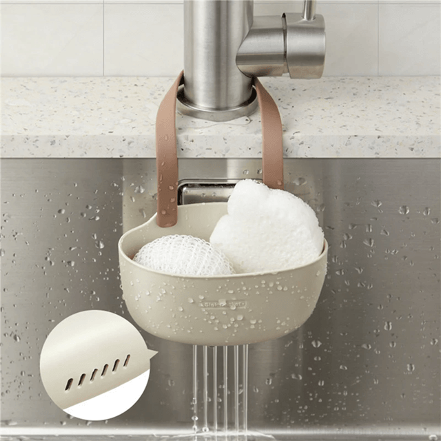 Adjustable Kitchen Sink Holder for Sponge and Soap with Hanging Drain Basket Design