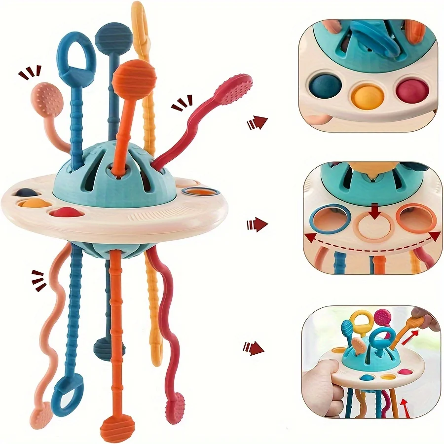Fidget Travel Toys Grade Silicone Push and Pull String Montessori Sensory Toys for Toddlers