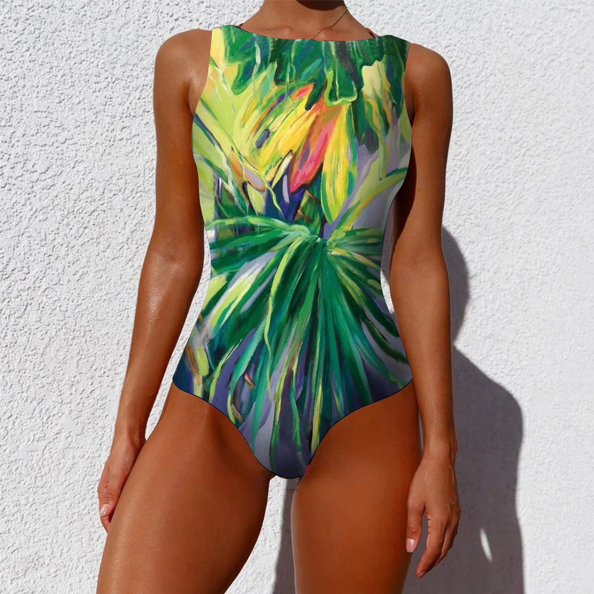 Women's Printed One-Piece Swimsuit – Push Up Lace-Up Beachwear