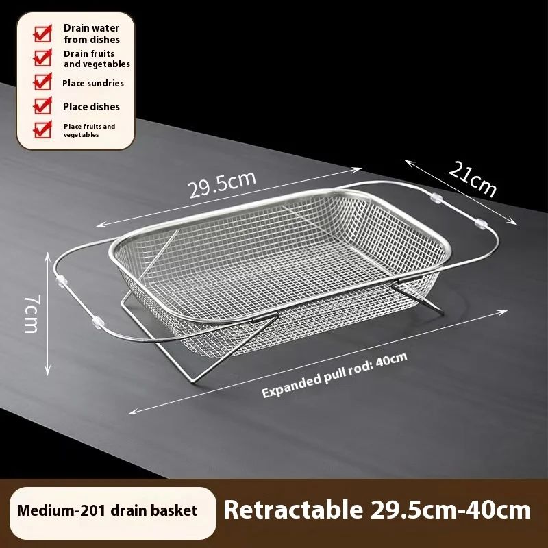FlexiDrain Stainless Steel Expandable Sink Basket – Retractable Vegetable Washer & Dish Drying Rack