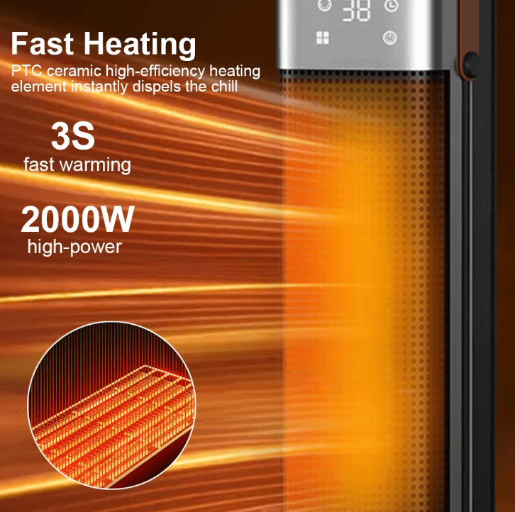 2000W Intelligent Digital Space Heater (EU Plug)– Portable PTC Fan Heater with Remote Control & Timer