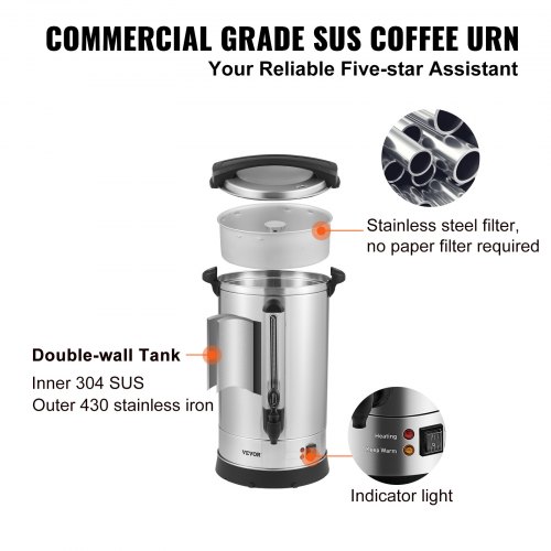 Commercial Coffee Urn Stainless Steel Fast Brewing Coffee Dispenser with Keep Warm