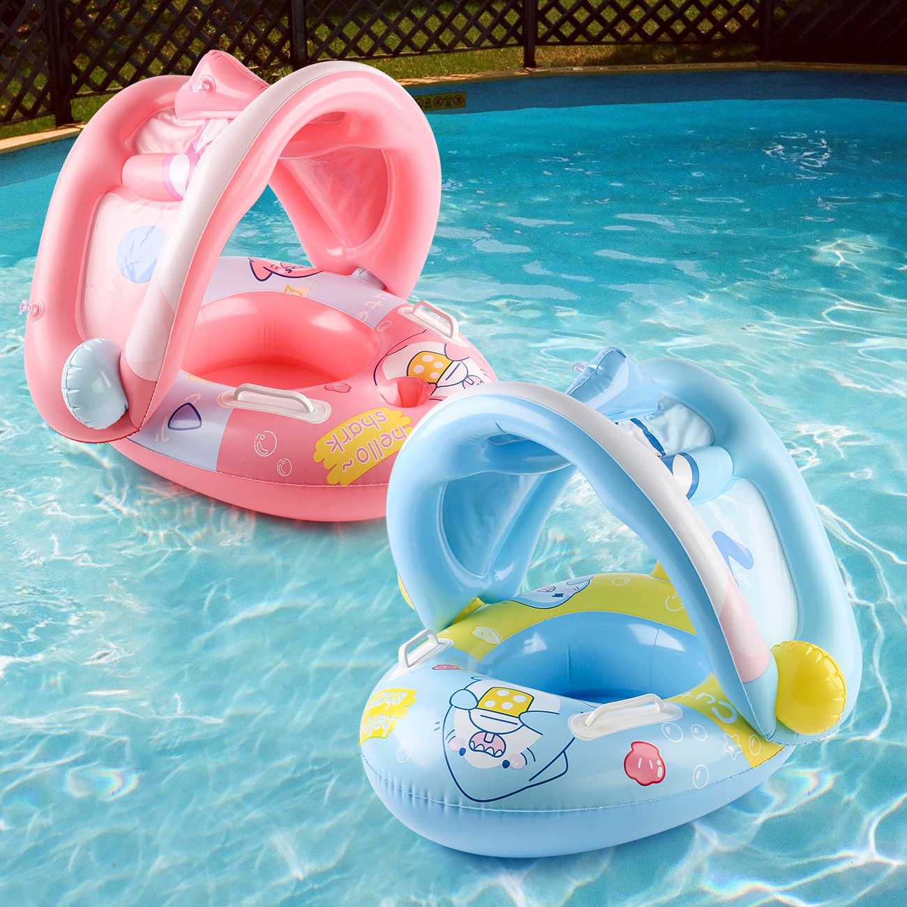 Baby Pool Float with Canopy Safe Infant Swim Ring Seat for Toddlers Summer Water Fun