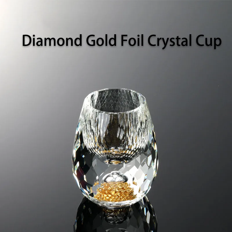 Elegant Gold Foil Crystal Glass – Double Bottom Design for Vodka, Sake & Luxury Gifts