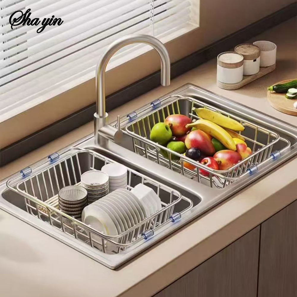 Stainless Steel Telescopic Sink Drain Rack, Non-Slip Dish Drying Kitchen Organizer for Household Use