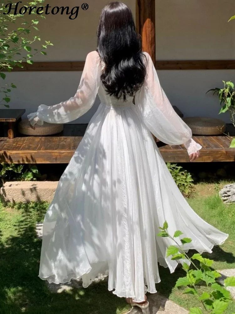 Elegant White Off-Shoulder Maxi Party Gown – Flowy Ruffle Holiday Dress