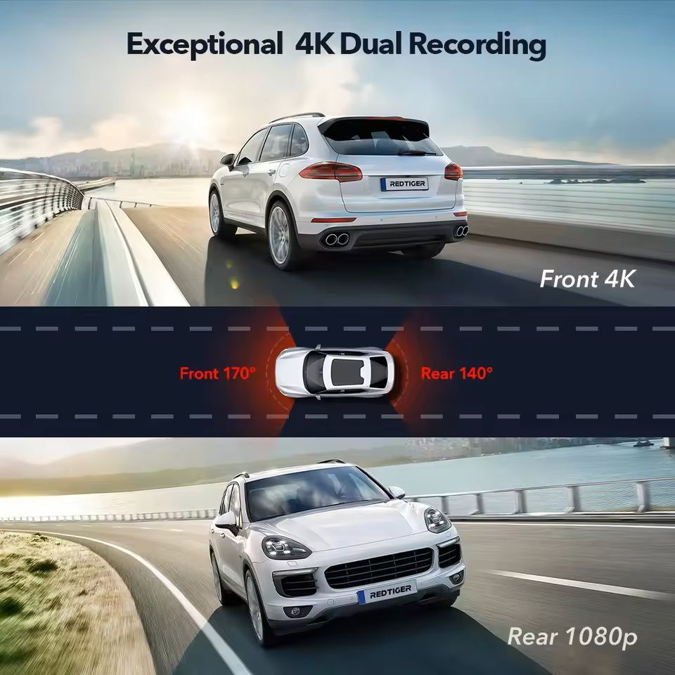4K Dual Dash Cam with GPS, WiFi, and Night Vision