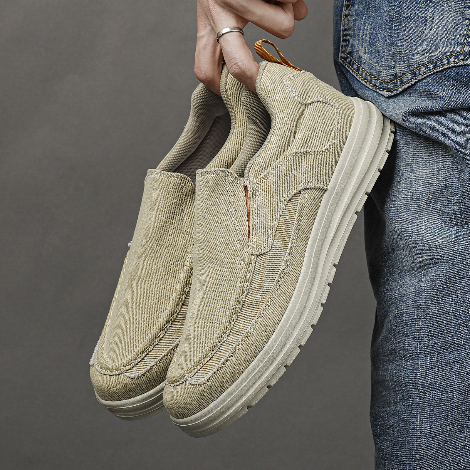 Men's Casual Canvas Shoes, Breathable Loafers, Slip-On Driving Sneakers, Vulcanized Flats for Comfortable Walking