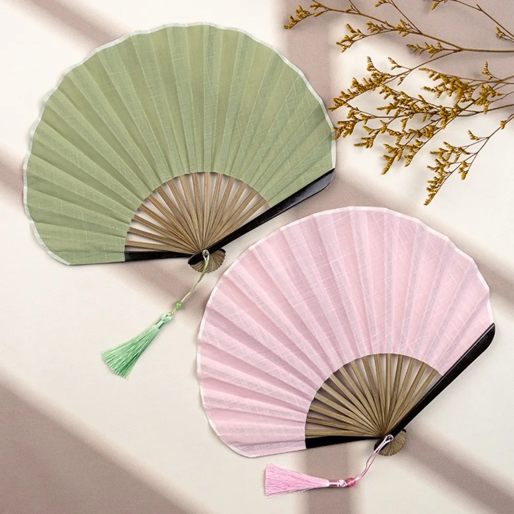 Mini Shell Fan, Creative Retro Folding Hand Heat Protection, Cotton Linen Cloth Handheld Fan for Women