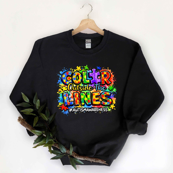 Color Outside The Lines Autism Awareness Shirt, Puzzle Piece Sweatshirt, Neurodiversity Acceptance Gift,