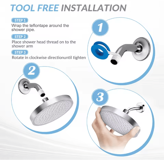 6-Inch High Pressure Stainless Steel Wall Mounted Rainfall Shower Head Adjustable Replacement