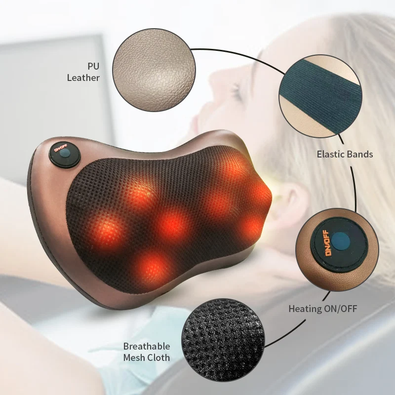 Electric Neck and Back Massager, Shiatsu Massage Pillow for Car or Home, Deep Kneading Head, Waist, Body Multifunction