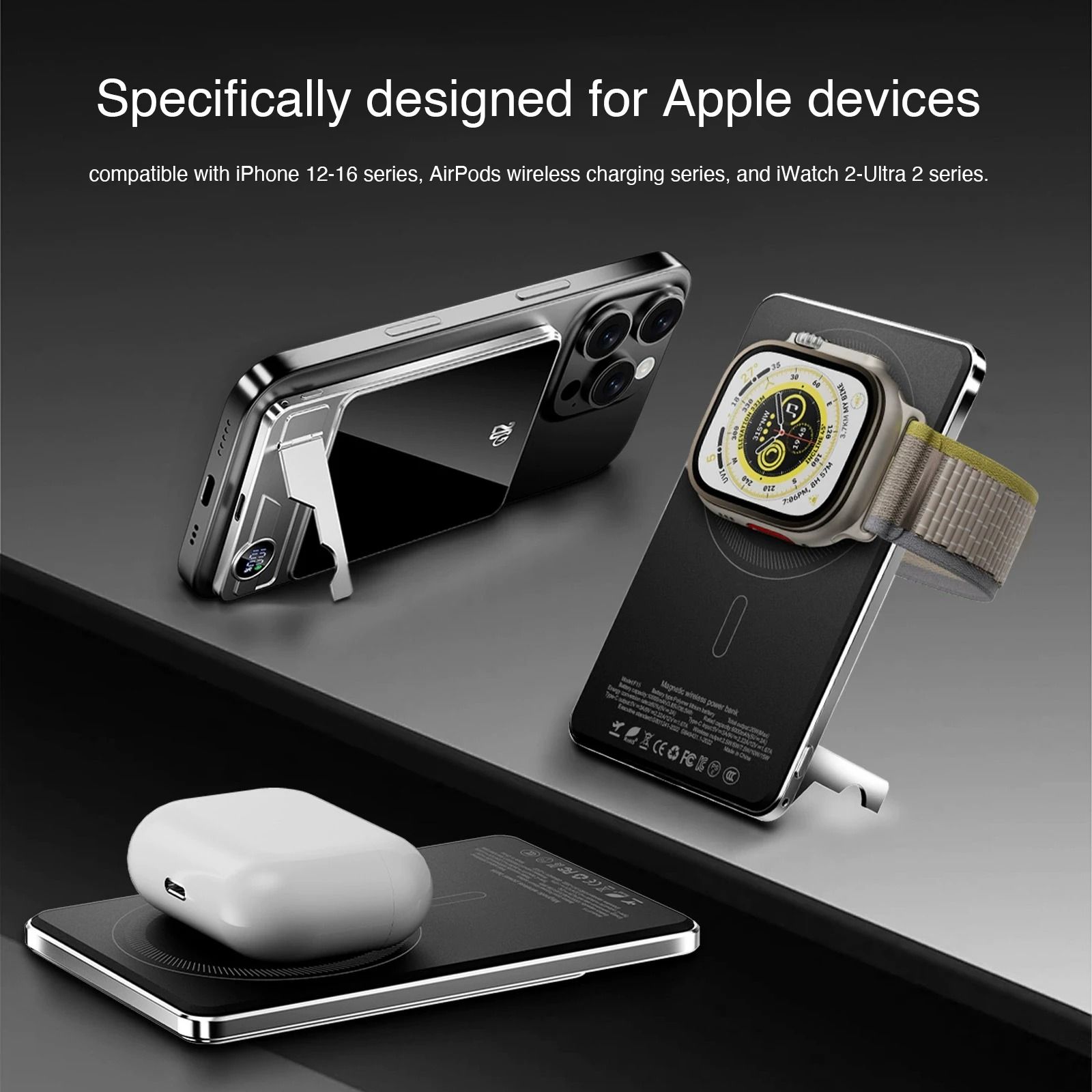 10000mAh Ultra-Slim Magnetic Power Bank – 20W PD Wireless Fast Charger for iPhone, Samsung & iWatch