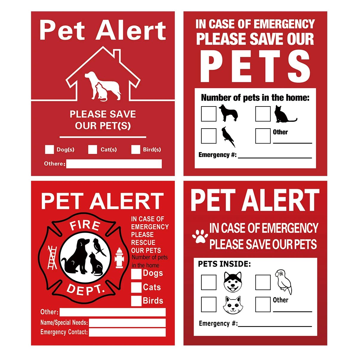 Pet Alert Emergency Window Sticker Save My Pets Safety Decal Static Cling Sign Set