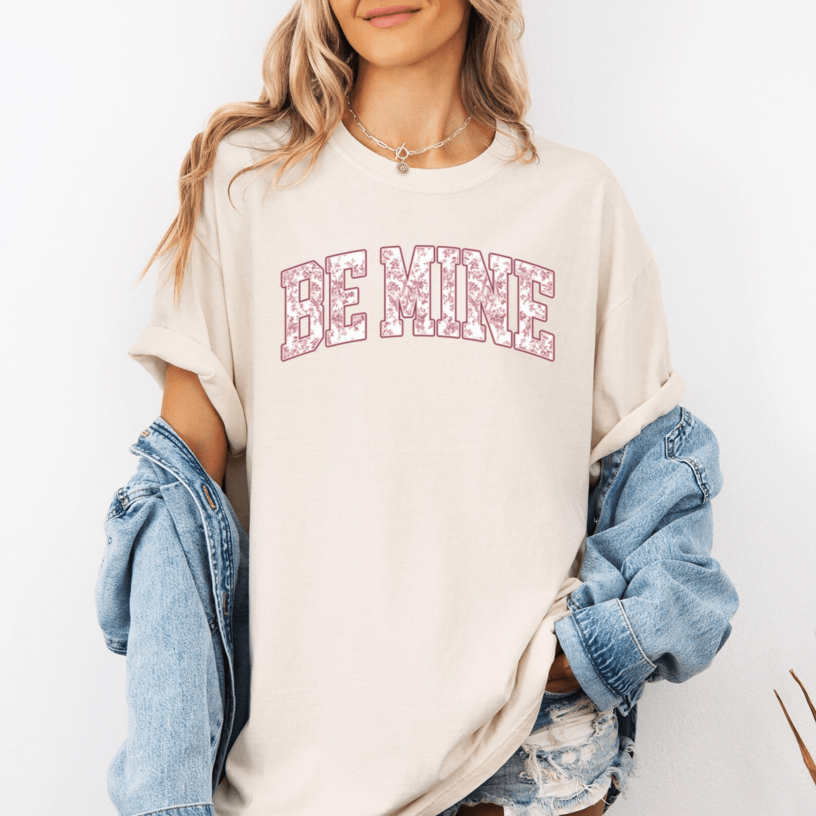 Retro Be Mine Valentine Shirt with Pink Bow Toile Print Cute Romantic Gift Tee