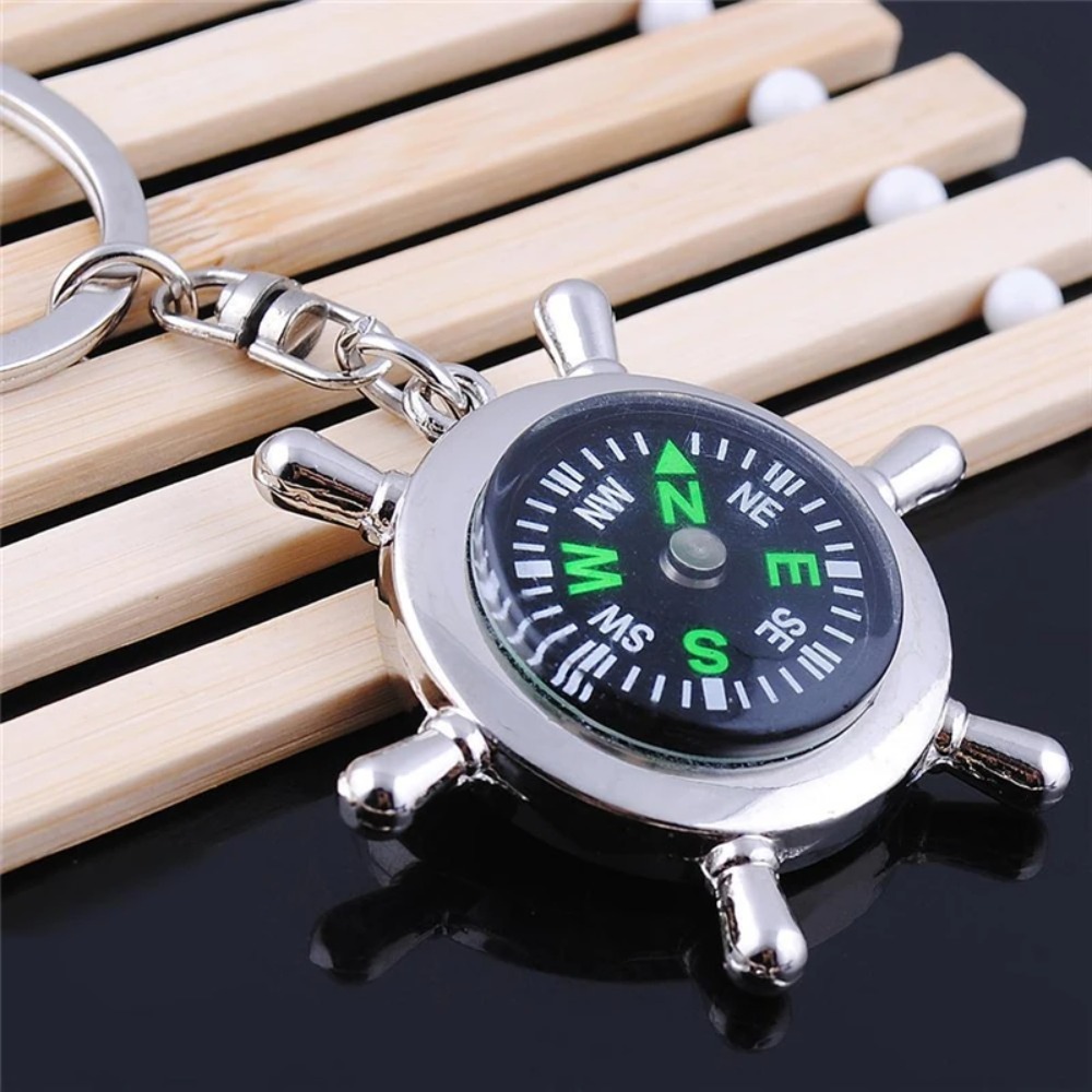 Helmsman Compass Keychain Engraved Nautical Keyring Gift for Men and Women