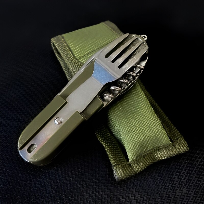 Multifunctional Camping Utensil Set Foldable Stainless Steel Travel Cutlery Kit