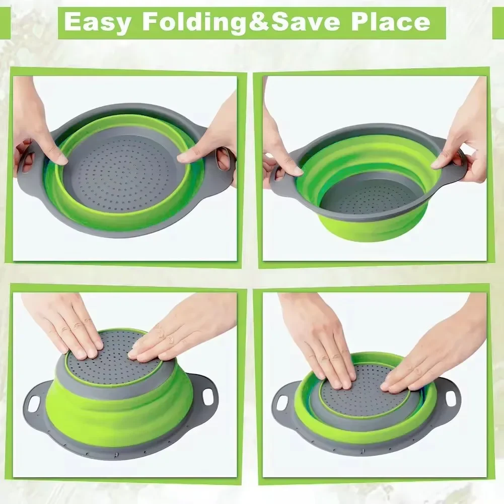 Round Folding Drain Basket, Fruit Vegetable Washing Basket, Foldable Strainer, Colander, Collapsible Drainer, Kitchen
