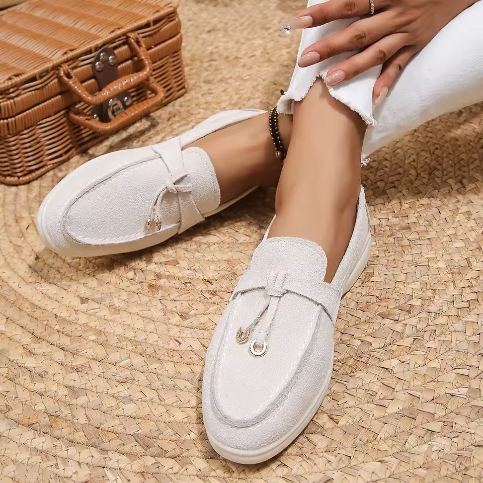 Lefu Womens Soft Leather Retro Lazy Step On Flats